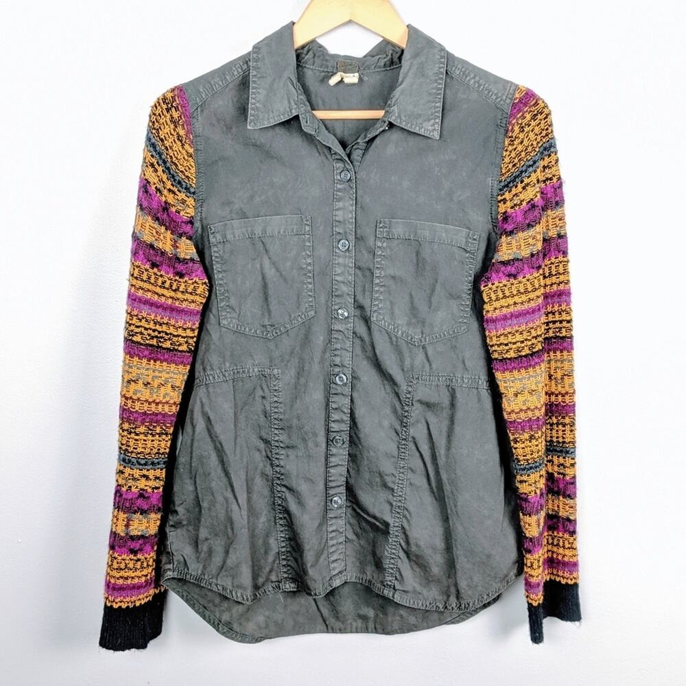 Free People Sweater Sleeve Button Down Top Size M